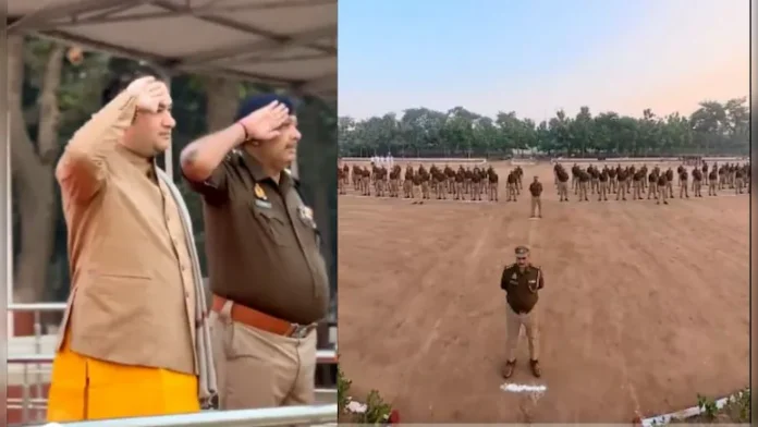 Glimpse of police giving 'Guard of Honour' to a religious preacher in Bahraich.