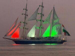 INS Sudarshini bathed in tricolor-themed lights