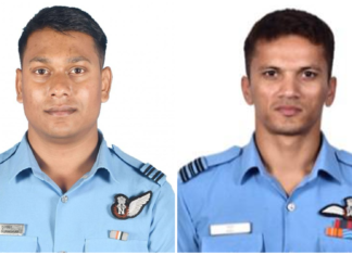 दुर्घटनाग्रस्त लड़ाकू विमान के पायलट स्क्वाड्रन लीडर अनुज और फ्लाईट लेफ्टिनेंट पुर्वेश दुरागकर