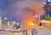 Scooter explosion outside the BSF Headquarters in Jalandhar on Tuesday.