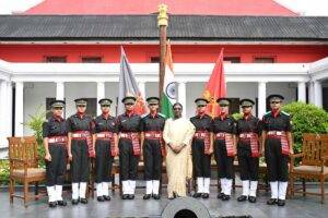 President of India Droupadi Murmu with the batch of women participating in the IMA passing out parade