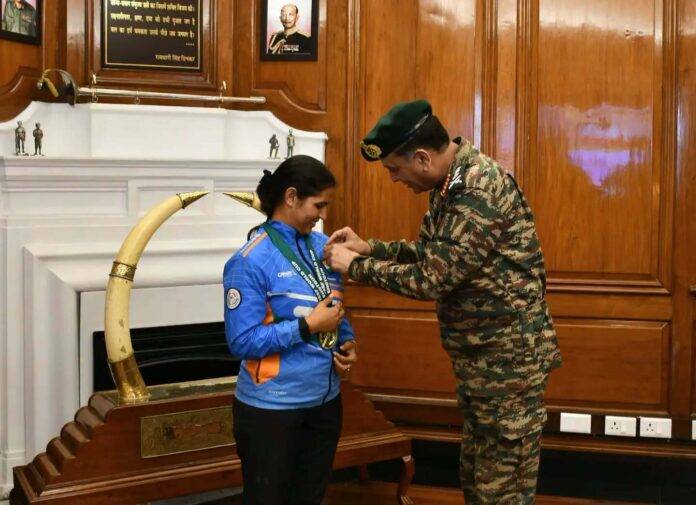 COAS Gen. Dhiraj Seth felicitated Naib Subedar Neeru Dhanda COAS Gen. Dhiraj Seth felicitated Naib Subedar Neeru Dhanda