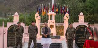 27th Kargil Vijay Diwas Observed at the War Memorial in Drass Army Chief Dheeraj Seth and other senior Army officers with Defence Minister Rajnath Singh at the Kargil War Memorial in Drass.